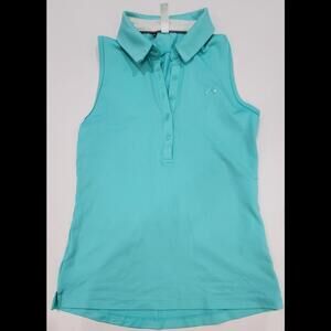 Under Armour Polo Womens MED Aqua Fitted Sleeveless Golf Tennis Performance Top